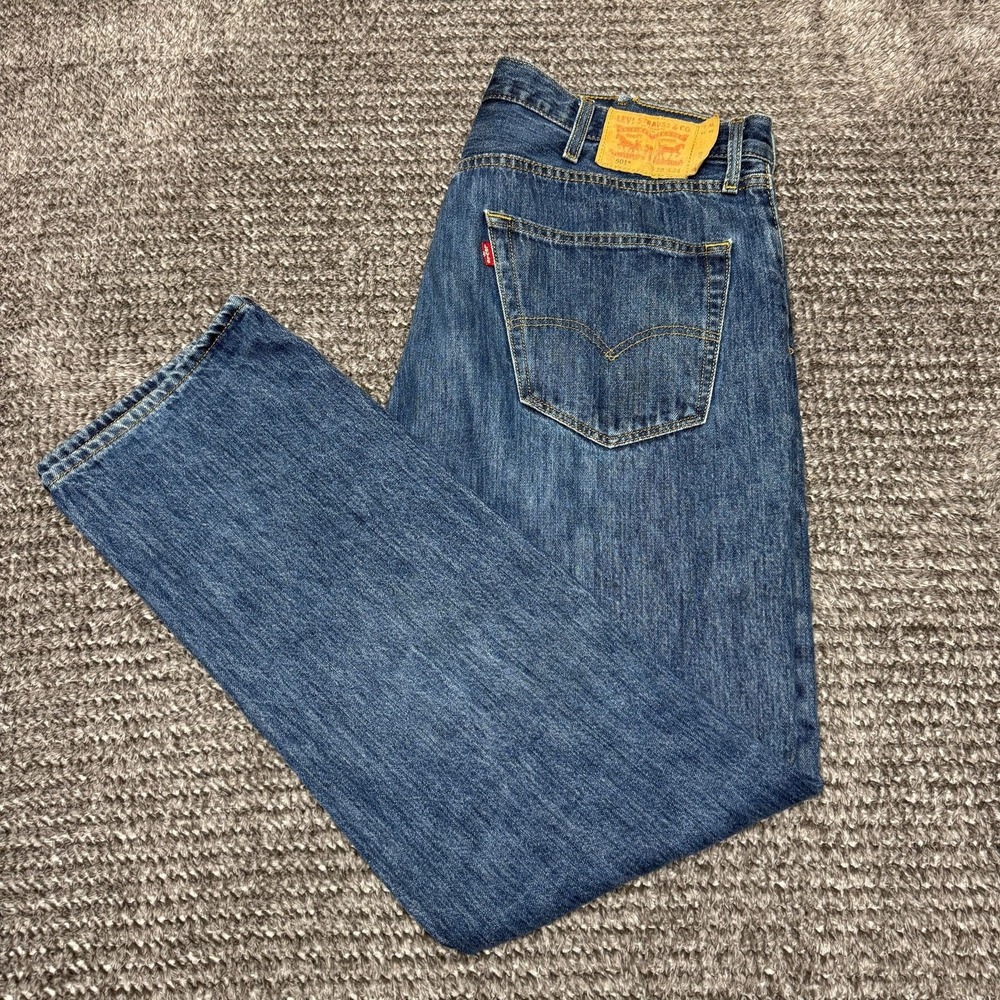 Levis 501 Mens Jeans 38x34 Medium Wash Blue Denim Straight Leg Button Fly